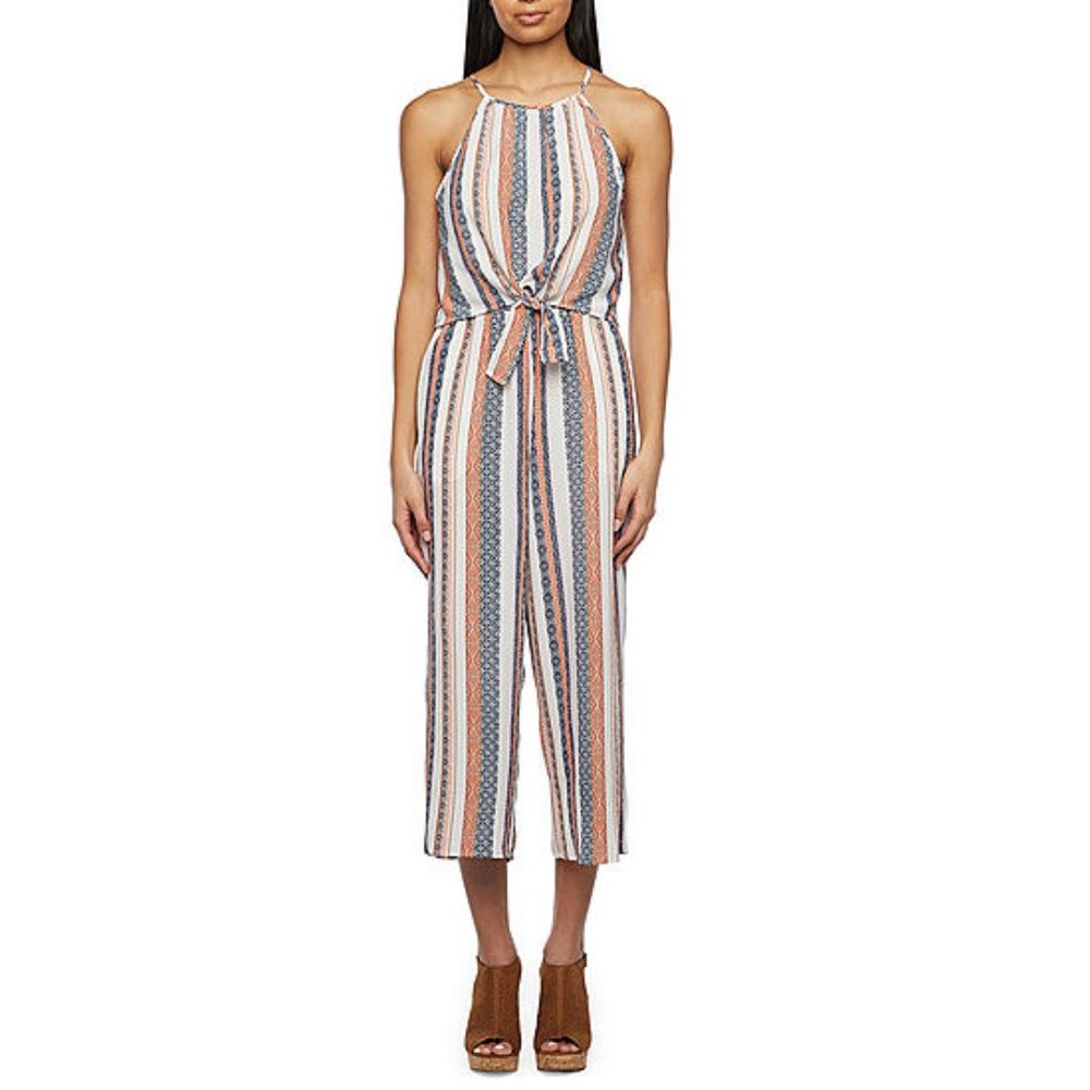 Speechless Juniors Crepe Stripe Jumpsuit
